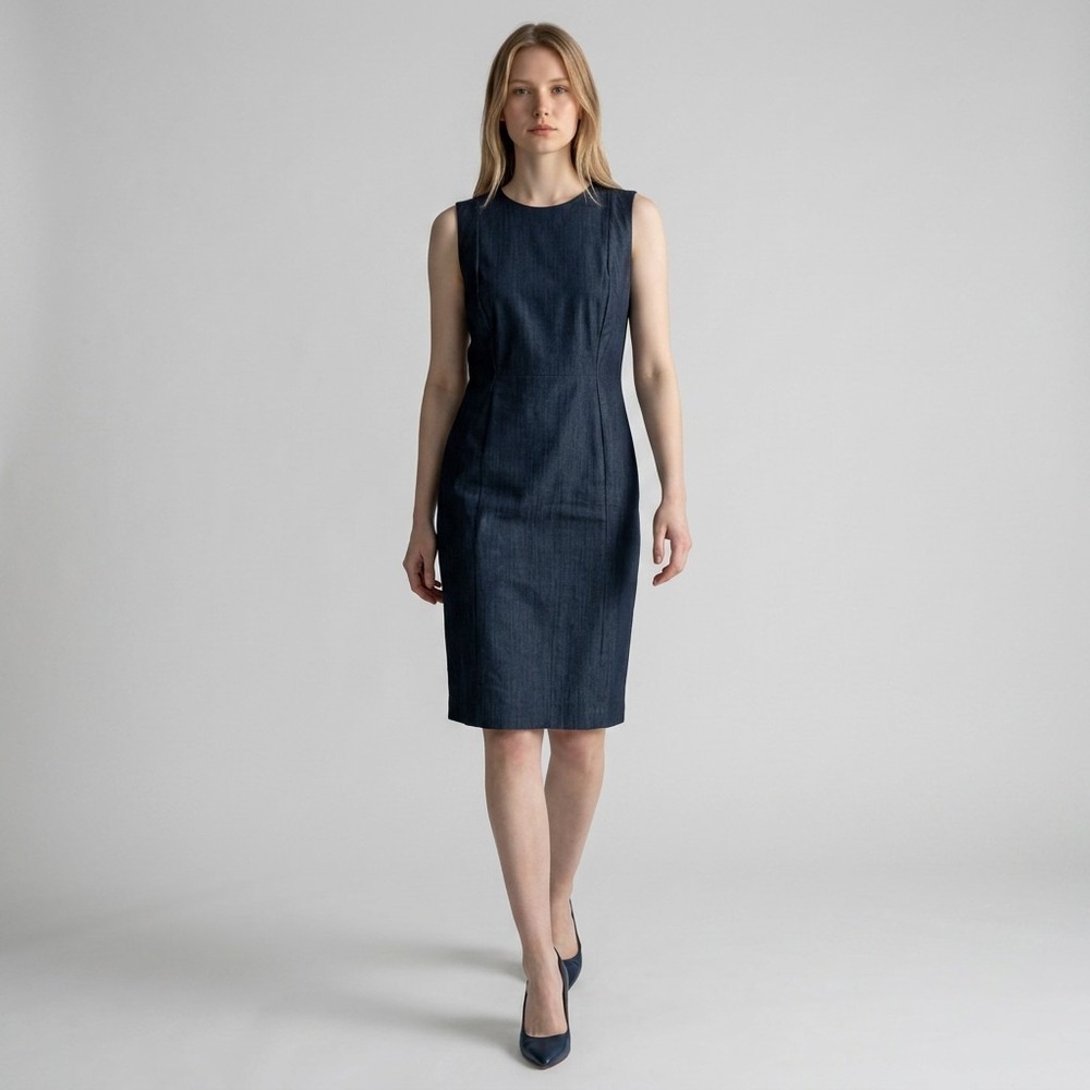 CALVIN KLEIN Sleeveless Shift Midi Dress 10 Navy Office Professional Careerwear